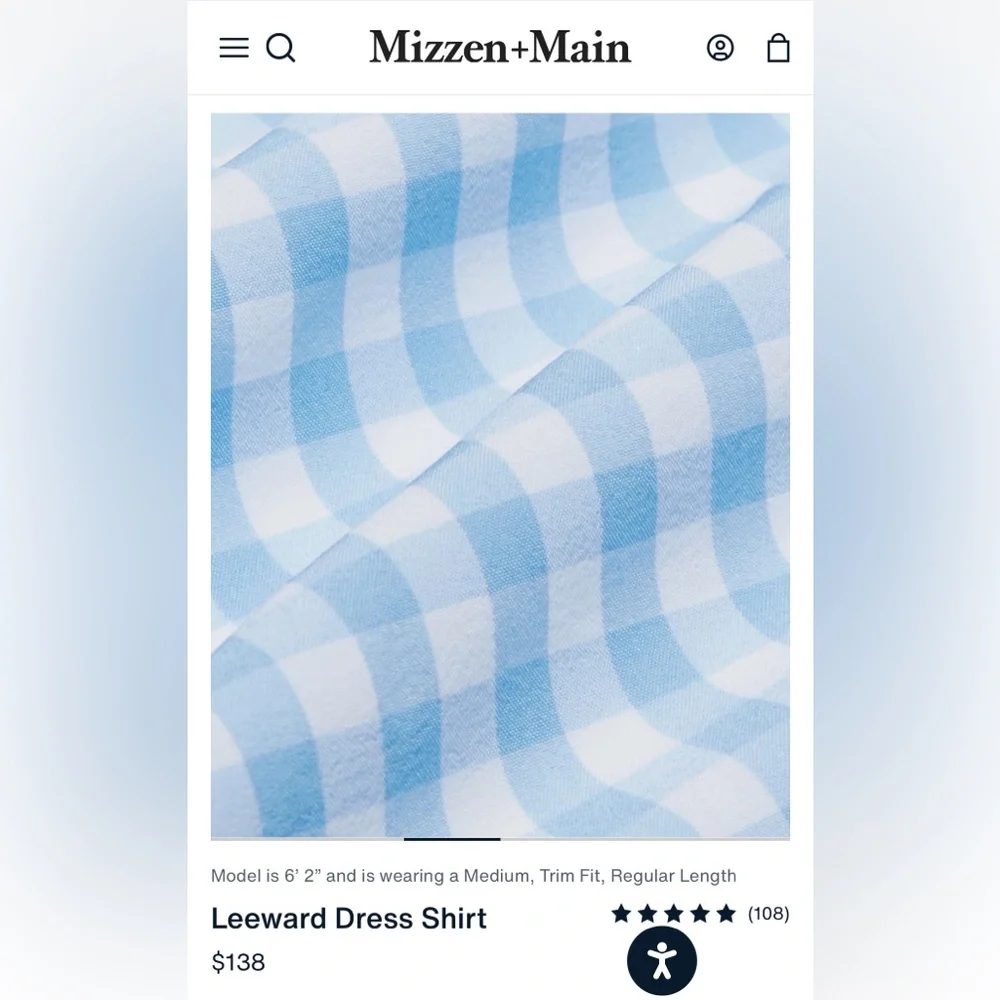 Mizzen+Main Leeward Dress Shirt in Light Blue Gingham, Size L, Classic Fit - Picture 2 of 13